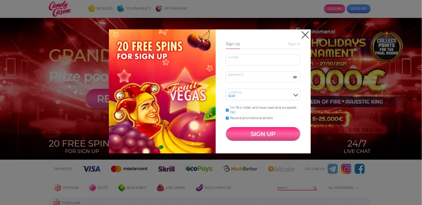 Registration at Candy Casino Online