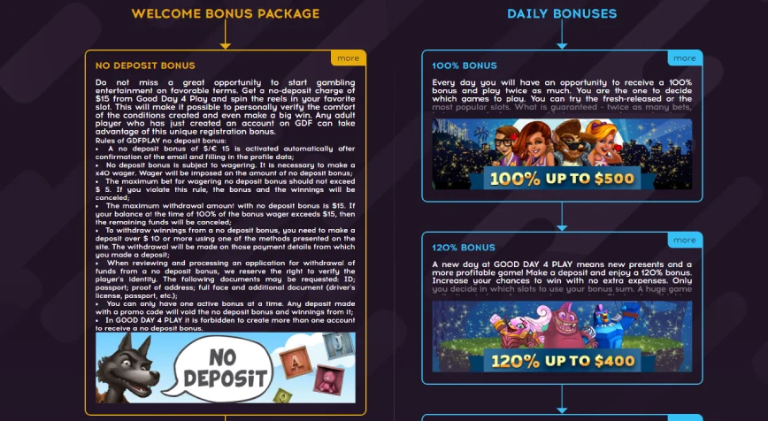 No Deposit Bonus on registration at GDFPlay Casino (Good Day 4 Play online Casino)