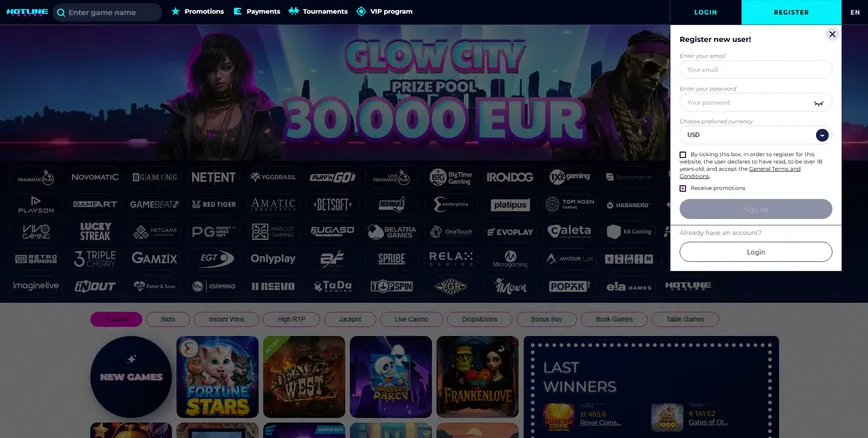 Registration at Hotline Casino