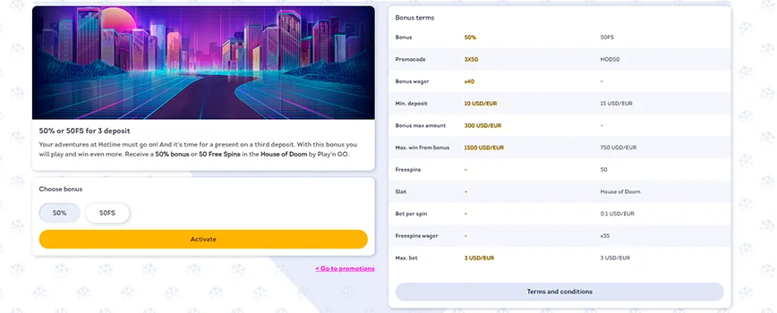 Third deposit bonus in Hotline Casino