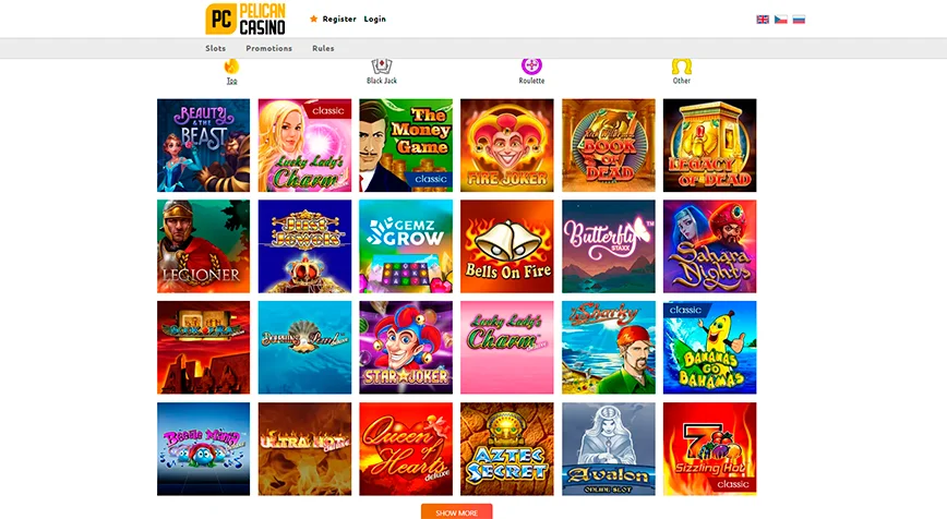 Games and Providers at Pelican Casino Online, Slots, Live Casino