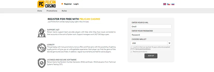 Registration at Pelican Casino Online