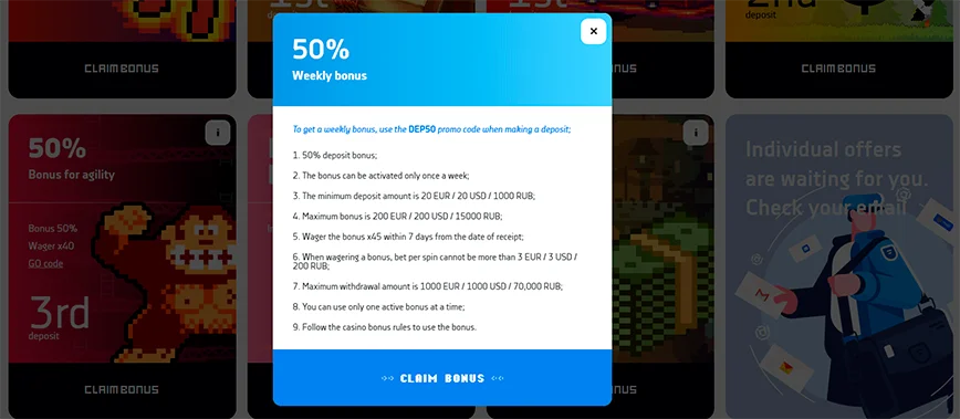 50% Weekly bonus at Dendy Casino