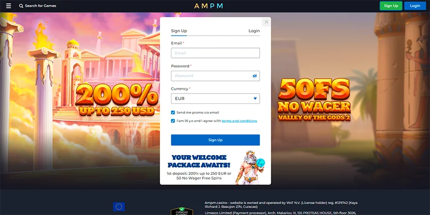 Registration at AMPM Casino