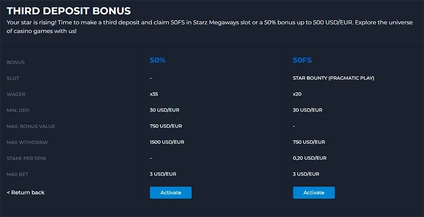 Third deposit bonus at AMPM Casino