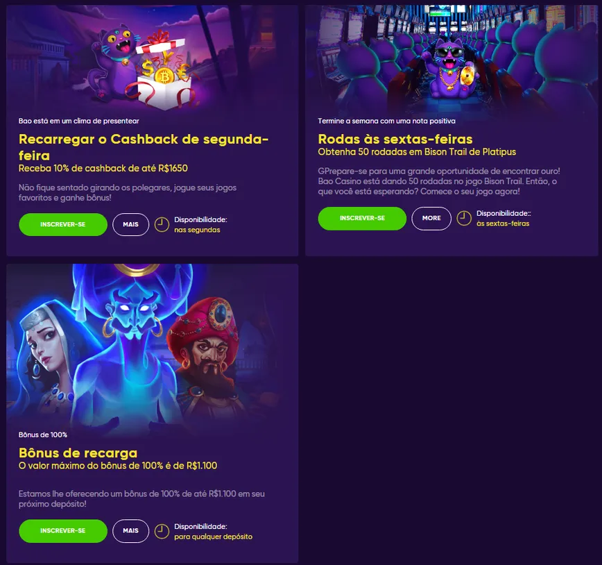 Outras promoções no Bao Casino