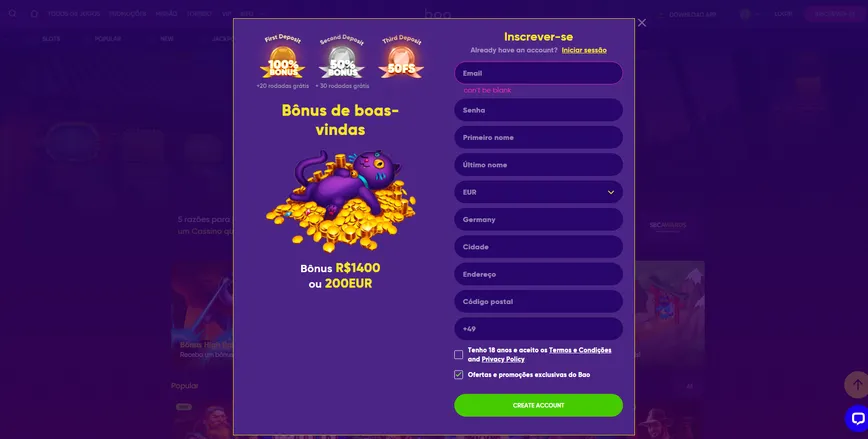 Registro no Bao Casino