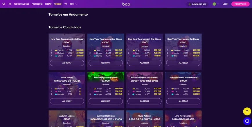 Torneios e corridas no Bao Casino