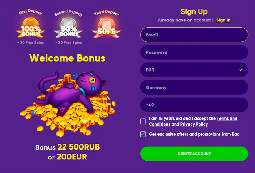 Registration at Bao Casino