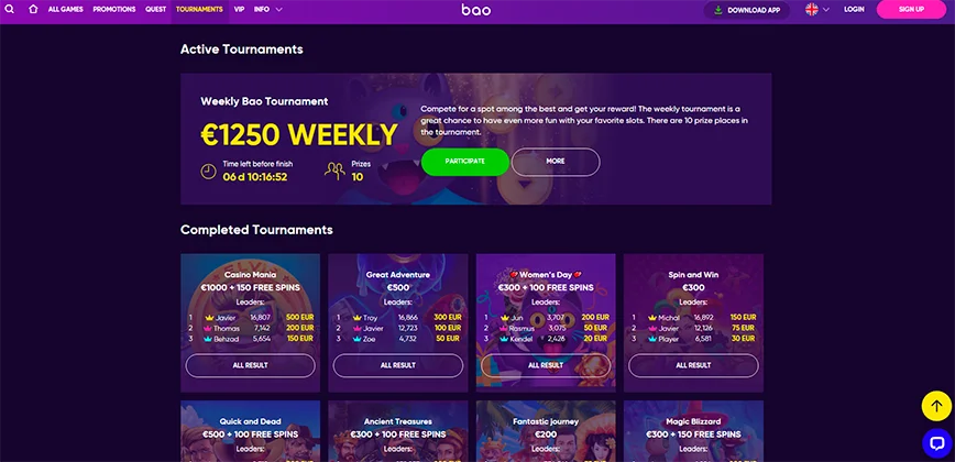 Tournaments and Races at Bao Casino