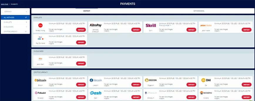 Payment Options at Casino-Z