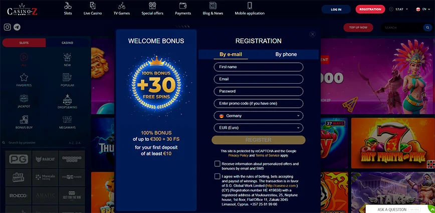 Registro en línea Casino-Z