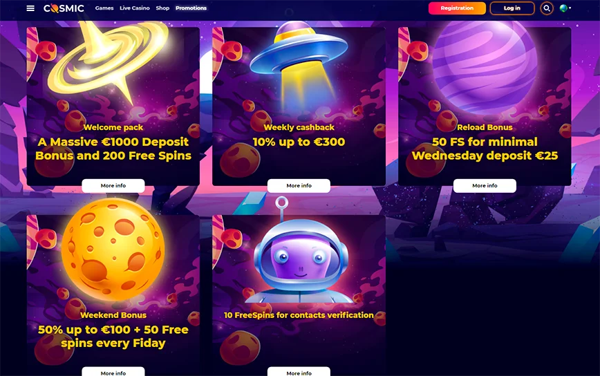 Promotions and Bonuses at CosmicSlot Casino