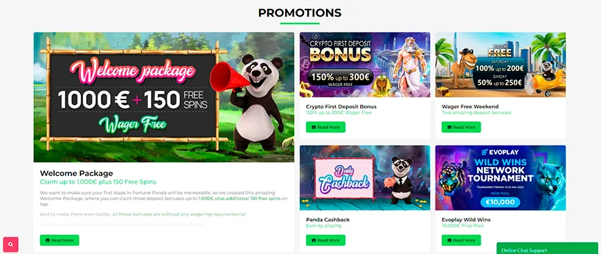 Promoções e bônus no Fortune Panda Casino