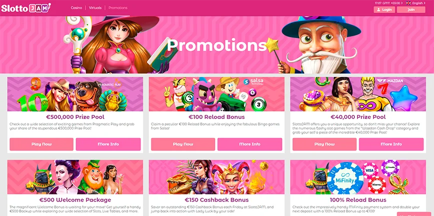 Promociones y bonos en SlottoJAM Casino