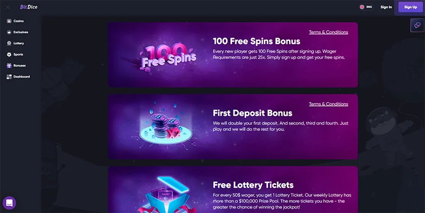 Promotions and Bonuses at BitDice Casino