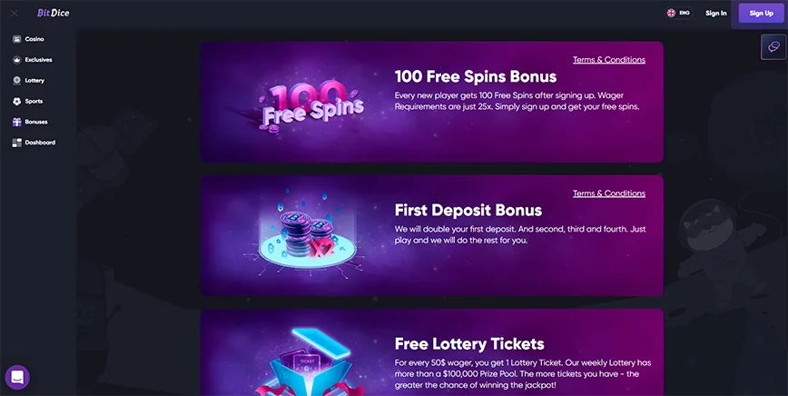 Promociones y bonos en BitDice Casino