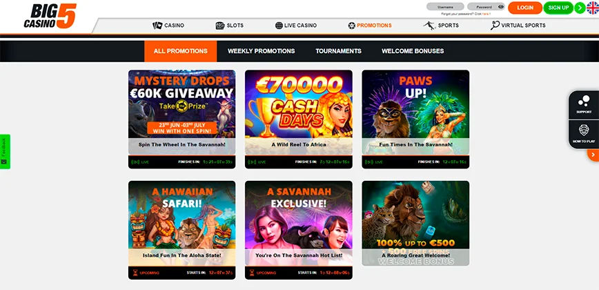 Promotions and Bonuses at Big5Casino