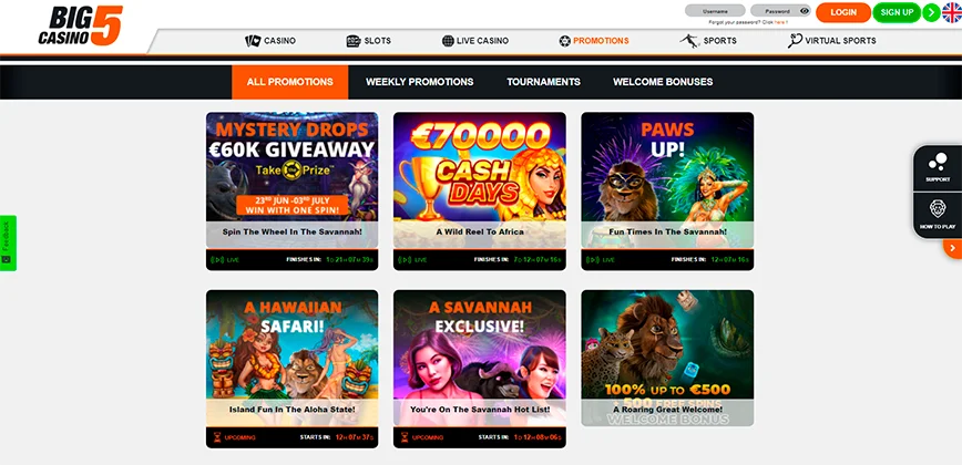 Promociones y bonos en Big5Casino