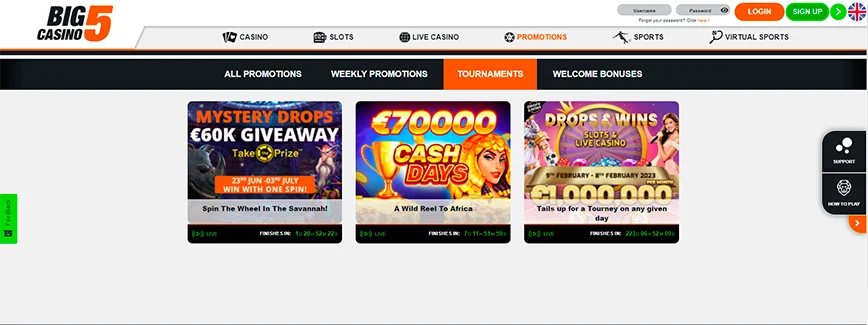 Tournaments and Races at Big5Casino