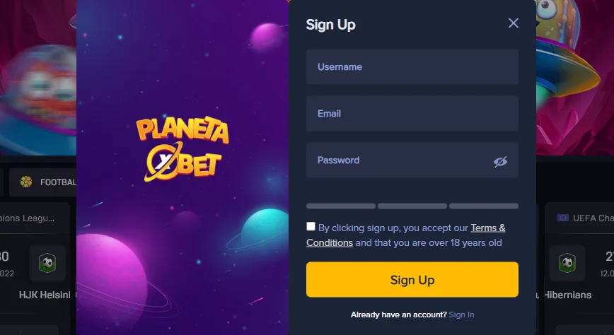 Registro en PlanetaXBet Casino