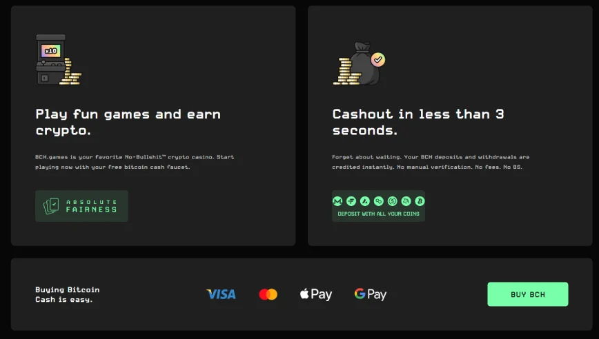 Payment Options at BCH.Games Casino