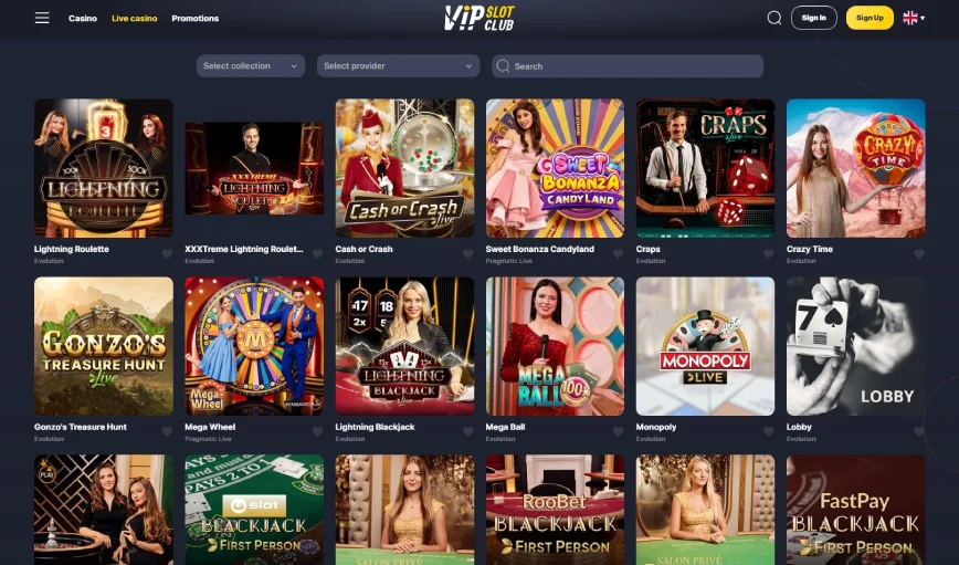 Live Casino at VIP Slot Club Casino