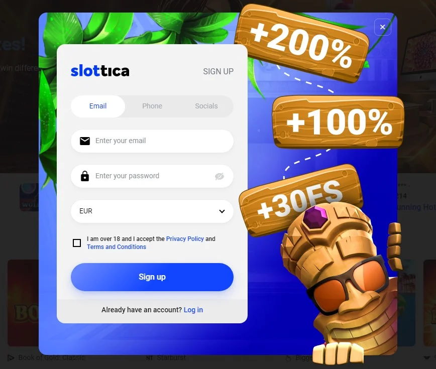 Registration at Slottica Casino