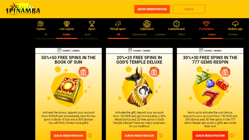 Promotions and Bonuses at Spinamba casino