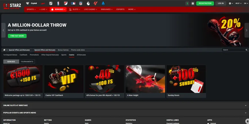 Promotions and Bonuses at 888starz.bet Casino