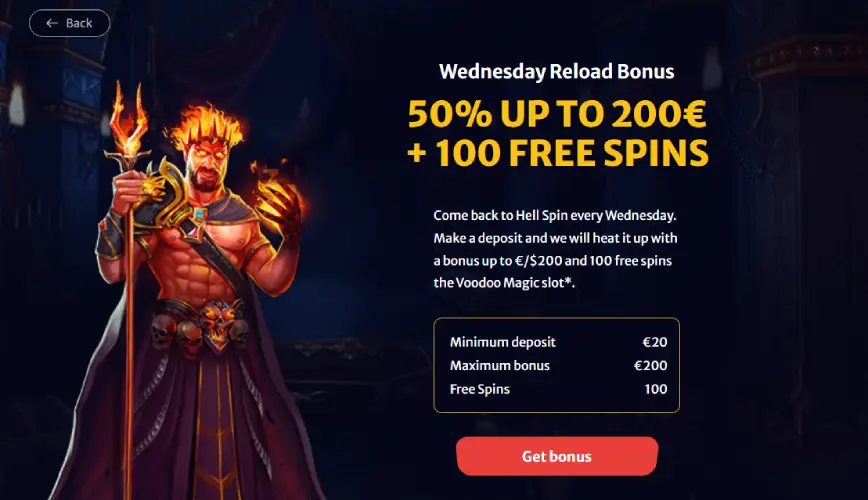 Wednesday Reload Bonus at Hell Spin platform