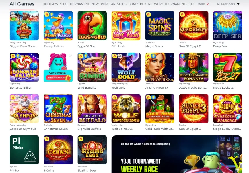 Games and Providers at YOJU Casino