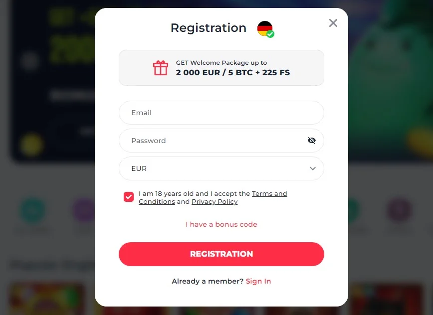 Registration at YOJU Casino