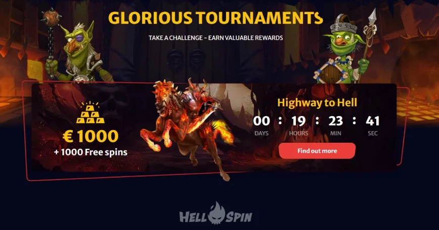 Tournois y cursos en el casino Hell Spin