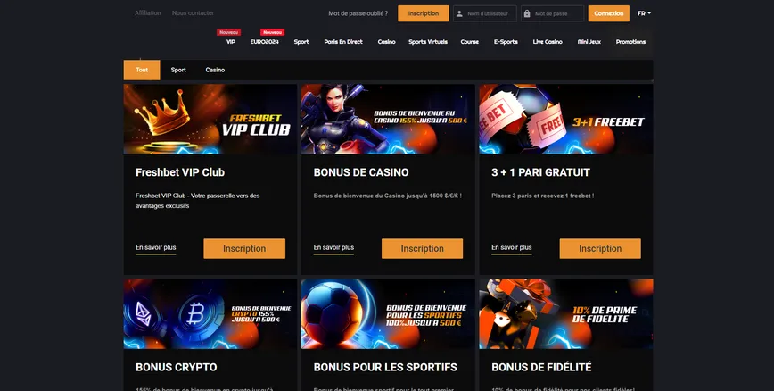 Promotions et bonus sur Freshbet Casino