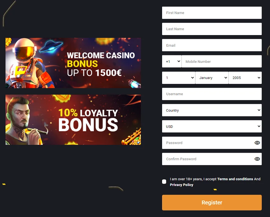 Registration at Freshbet Casino