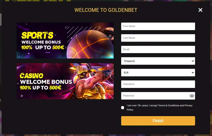 Registration at Goldenbet Casino