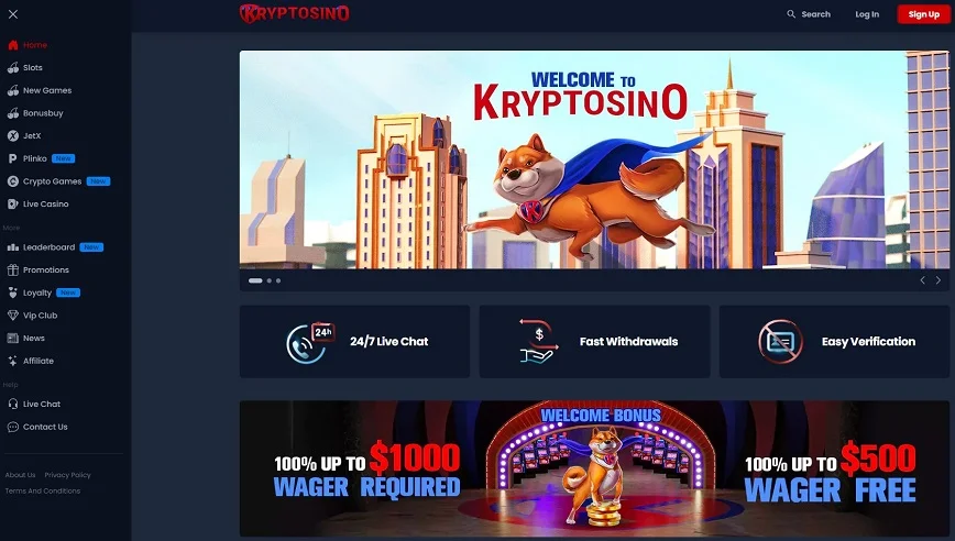 Página de inicio del casino Kryptosino
