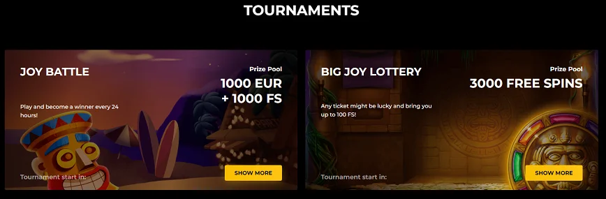 Tournaments and Races at Joy Winner Casino