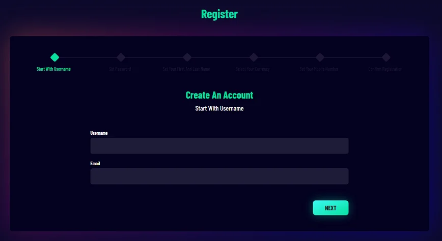 Registration at Vegaz Casino