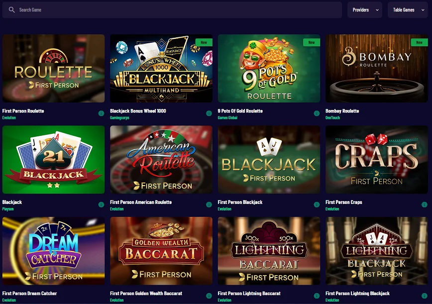 Juegos de mesa en Vegaz Casino