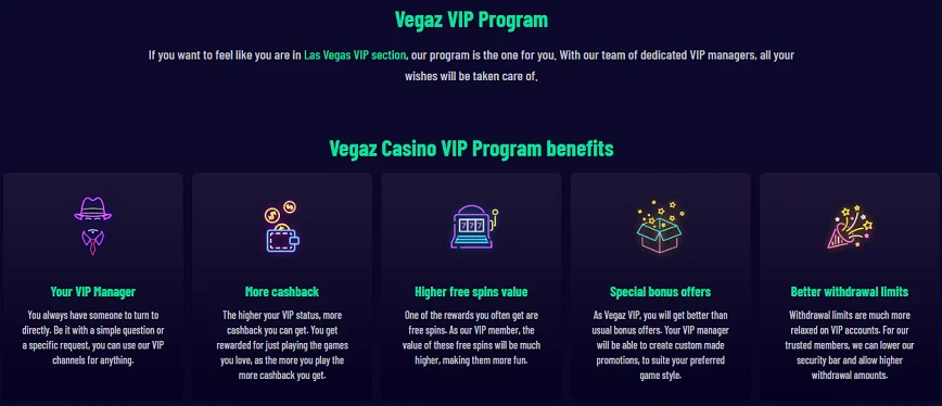 Programa VIP en Vegaz Casino