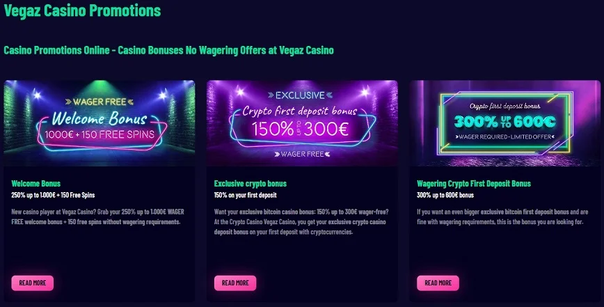 Promotions Vegaz Casino Bonus