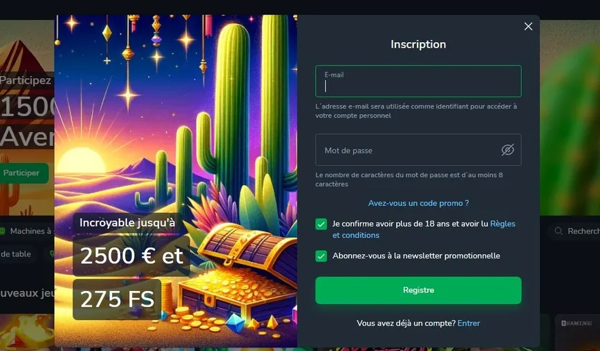 Inscription au Casino Cactus