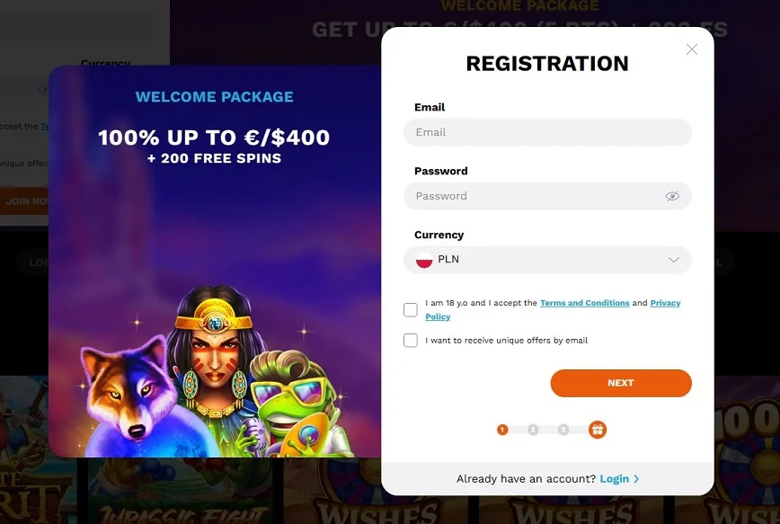 Registration at LevelUp Casino