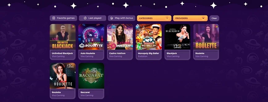 Jogos com dealer ao vivo no MilkyWay Casino