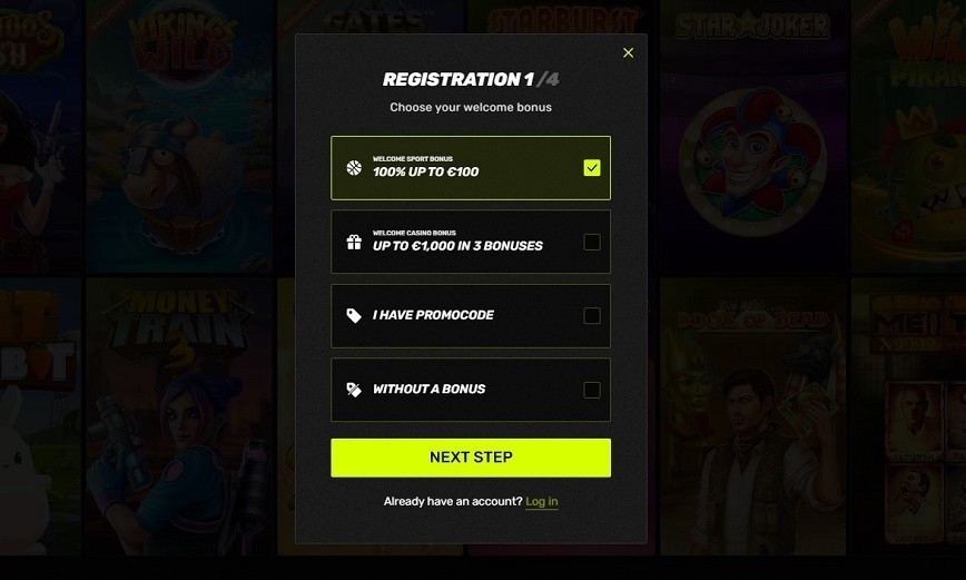 Registration at Sportuna Casino