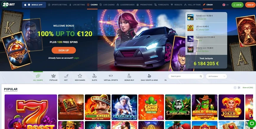 20Bet Online Casino Home Page