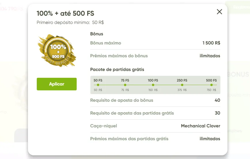 Bônus de primeiro depósito no Fresh Casino