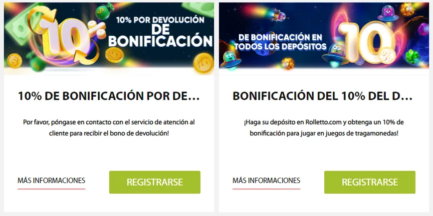 Otras promociones en Rolletto Casino